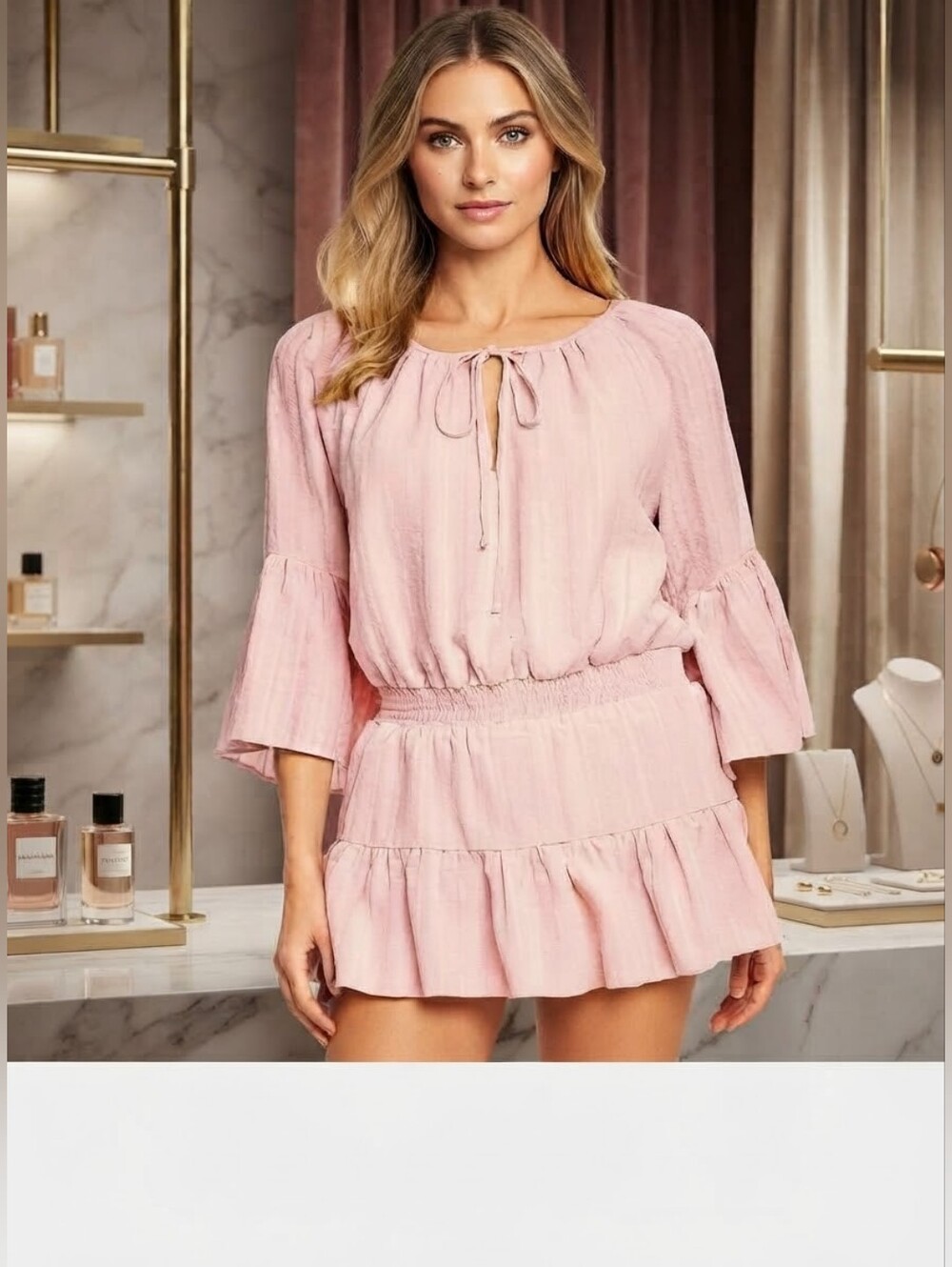 Amanda Uprichard Alena Romper Shorts Tie Bow Blush V-Neck Light Pink Size L